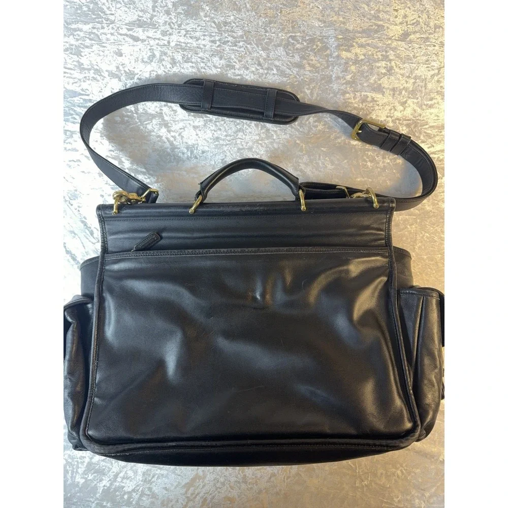 Vintage Coach 0594 Travel Collection Black Leather Briefcase Messenger Bag